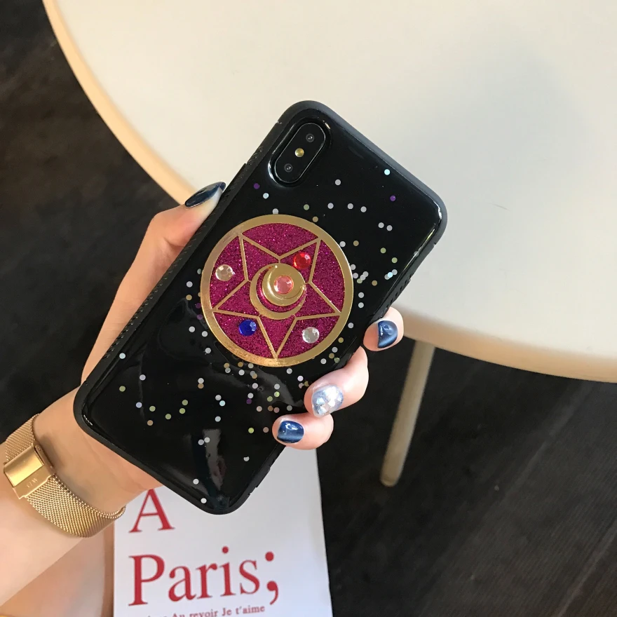 GlamPhoneCase Сейлор Мун чехол для iPhone X 6 6s plus 7 8 блеск мягкий из термопластика черный