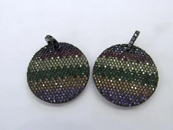 

Rainbow Diamond Crystal Eyes Micro Crystal Pave Diamond Pendant gunmetal Jewelry Focal Round Disc Evil Jewelry beads 28mm 2pcs