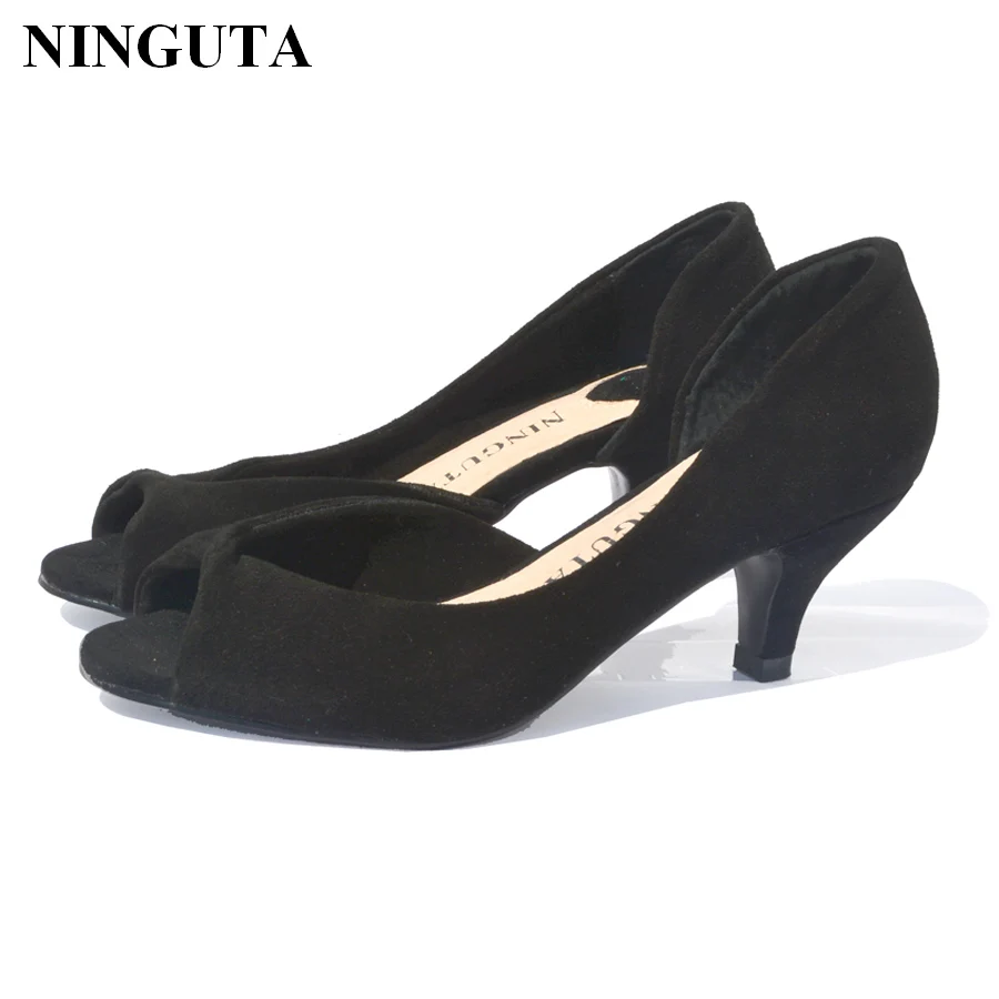 Туфли лодочки женские из натуральной кожи с открытым носком на высоком