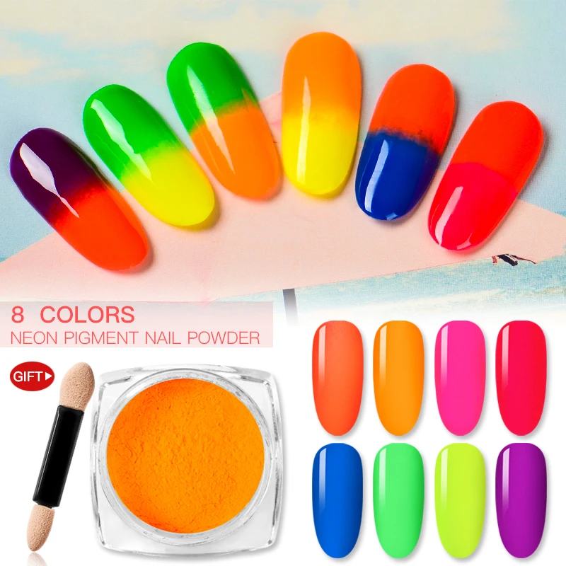 

8PCS Neon Pigment Powder Set Fluorescent Nail Dust Shadow Nail Glitter Gradient Nail Art Sequin Powder Manicure Decoration