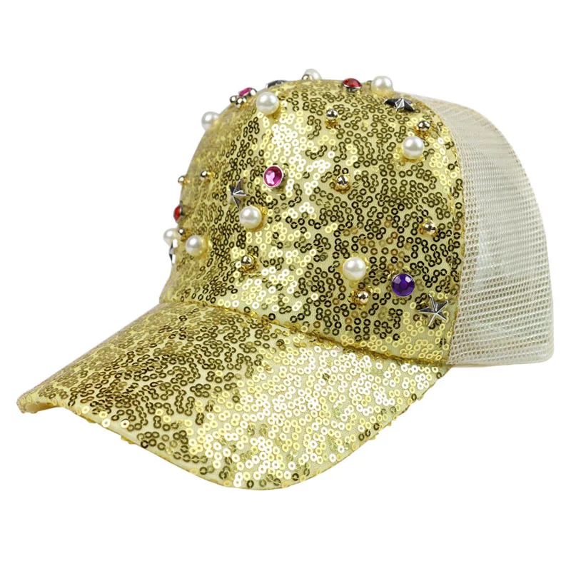 Модные золотые и серебряные бейсболки для детей регулируемые пайетки блестки