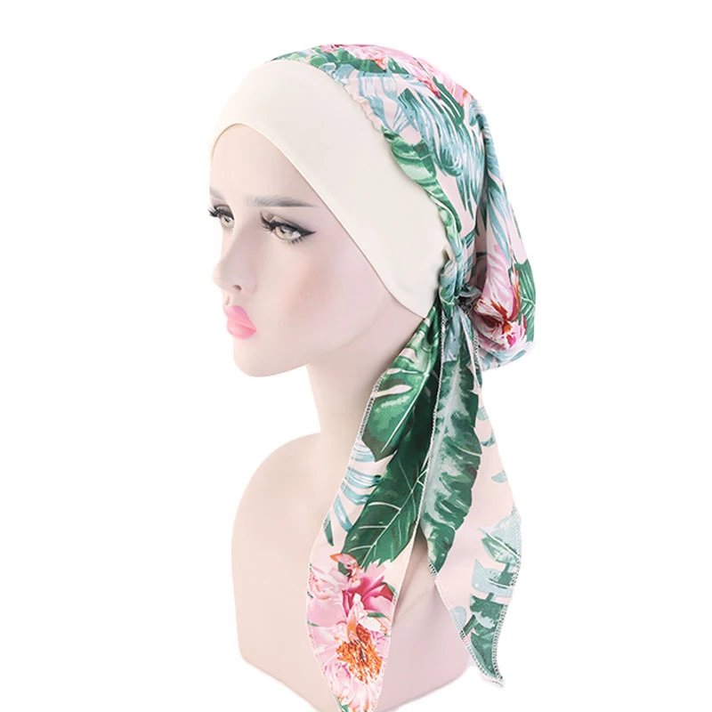 7 Роскошные шифоновые Сатиновые женские мусульманские шапочки под хиджаб с модным принтом, упругие головные уборы, шляпы, готовые к износу - Цвет: 7