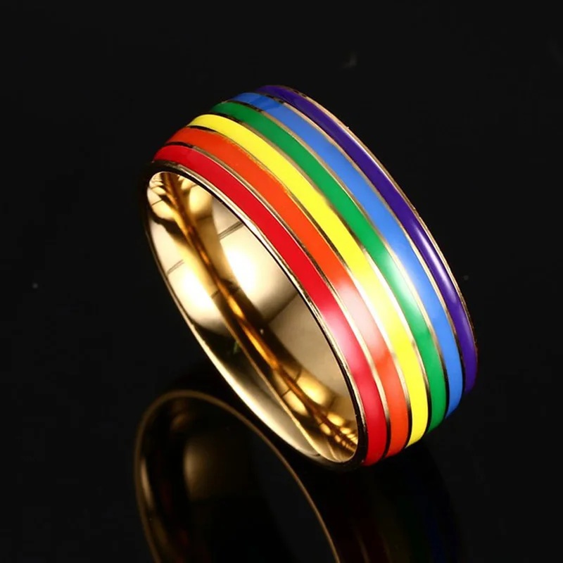 Роскошное Радужное титановое кольцо золотая пластина из нержавеющей стали ЛГБТ