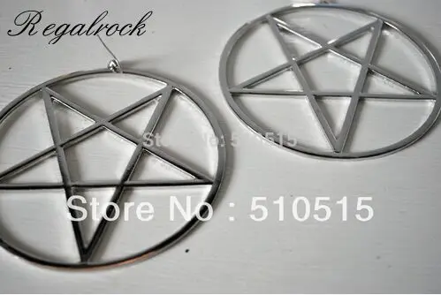 Goth Pentagram Earring Occult Halloween Wicca Large 3.4 Inches Silver Color Emo Gothic Jewelry