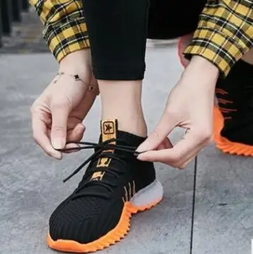 orange black Новые летние женские кроссовки; женские повседневные дышащие кроссовки; модная женская обувь на плоской подошве; tenis feminino на шнуровке - Цвет: orange black