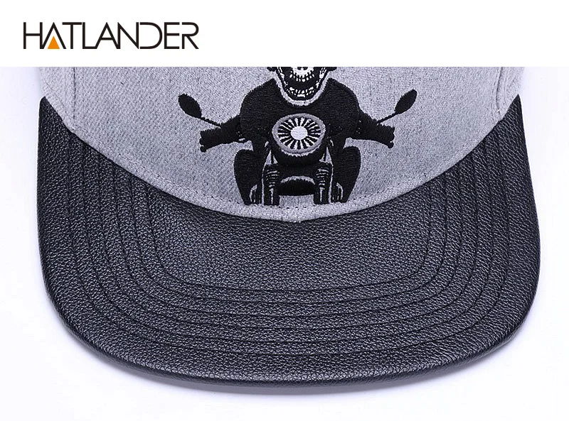 HATLANDER, оригинальная бейсбольная кепка со скелетом, Регулируемая Мужская кепка, кожаная бейсболка кепки, 6 панелей, облегающая Кепка в стиле хип-хоп