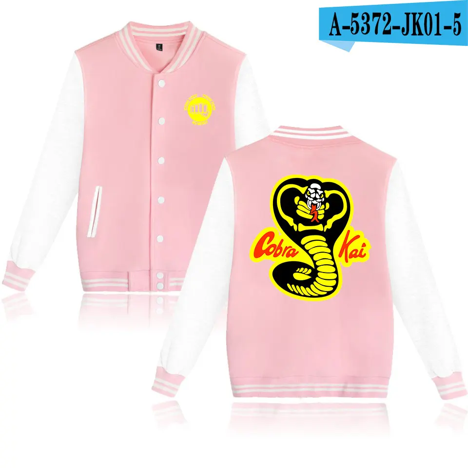 PINK Новинка года Cobra Kai Прохладный Куртки Популярные Модные Slim Fit Куртка Университетского колледжа лоскутное бейсбол куртка Cobra Kai XXS-4XL - Цвет: PINK