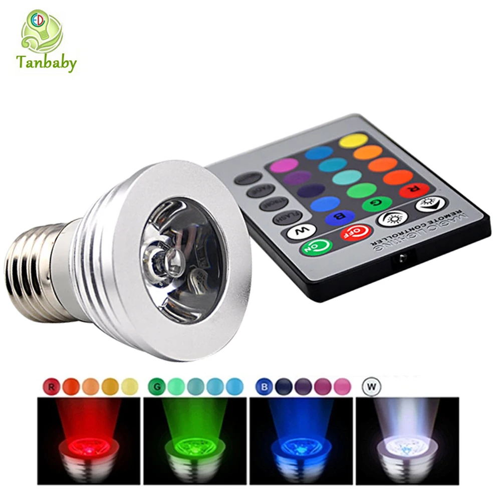 E27 RGB Светодиодный точечный светильник лампа AC85-265V Светодиодный точечный светильник 3 Вт 16 Цвета с пультом дистанционного управления Epistar светодиодный лампочка внутреннего освещения