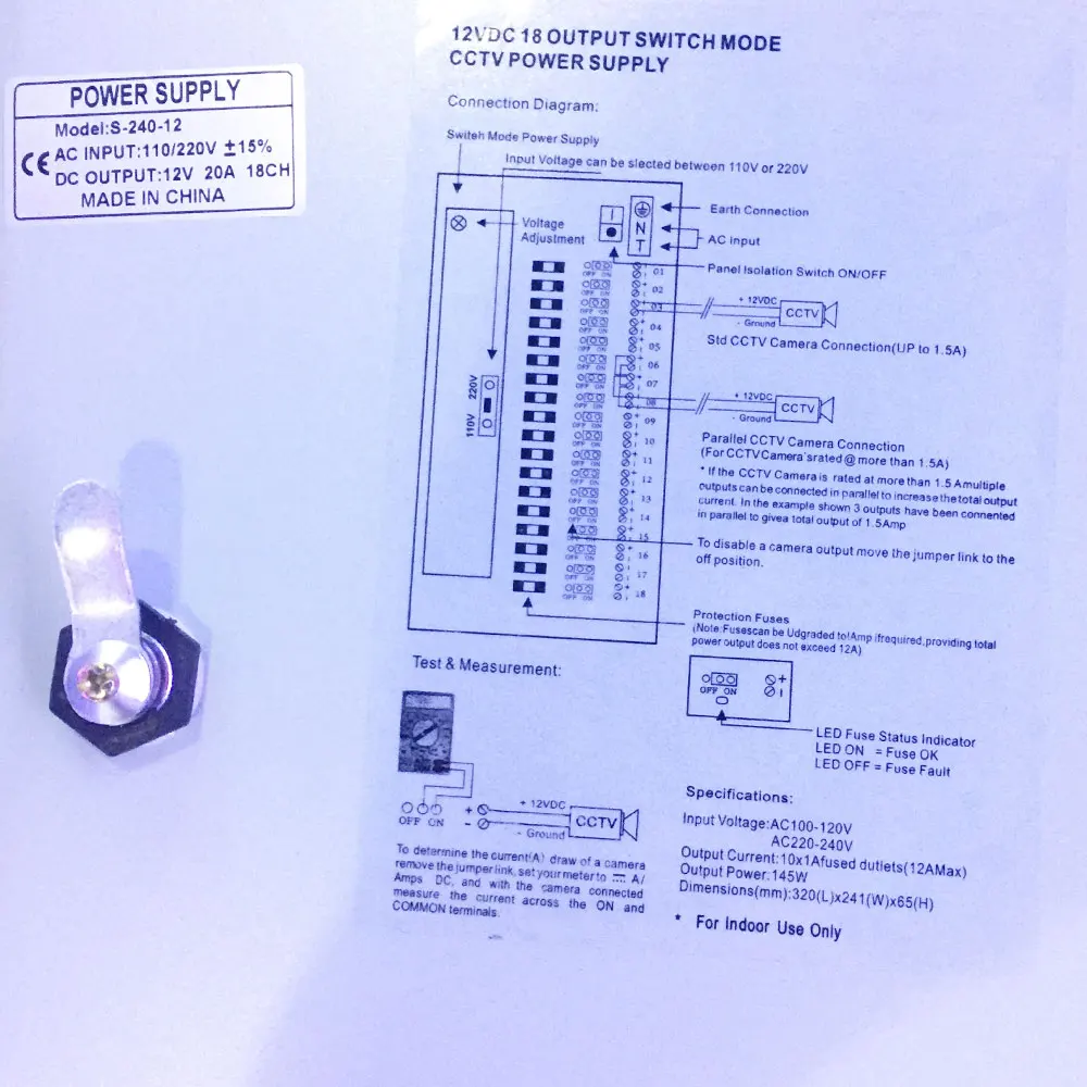 Мощность камеры 18CH DC12V 20A блок питания Распределительная Коробка CCTV камера видеонаблюдения для светодиодной ленты светильник питания