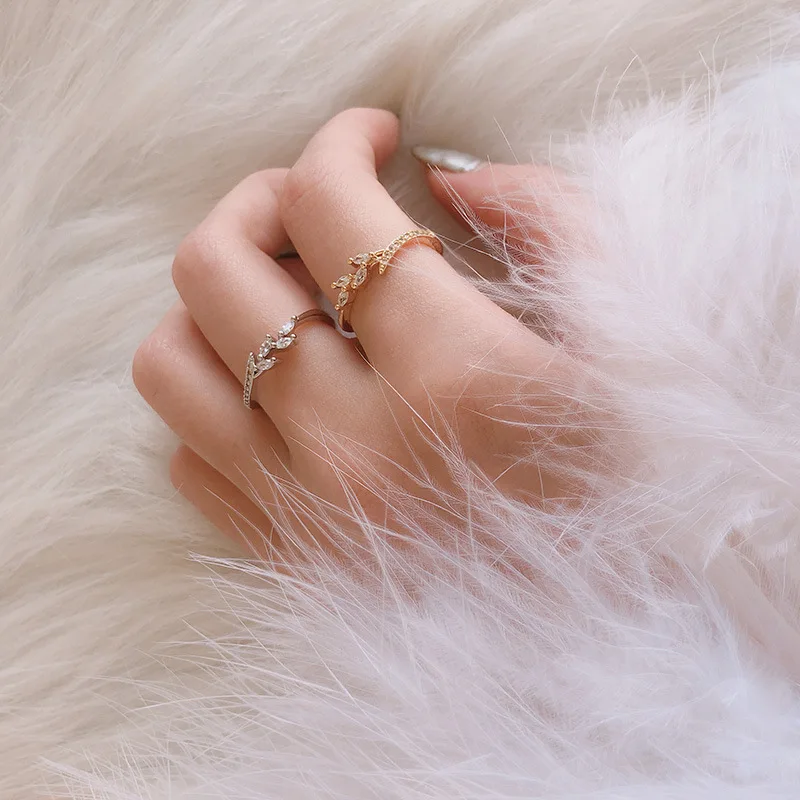 Fashion Women Rose gold/Gold Crystal Leaf Ring Wedding Engagement Rings for Jewelry Accessories | Украшения и аксессуары