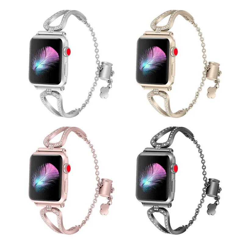 Женский ремешок для часов Apple Watch Band 38 мм 42 мм 40 мм 44 мм бриллиантовый ремешок из нержавеющей стали для iWatch Series 4 3 2 1 браслет ремень