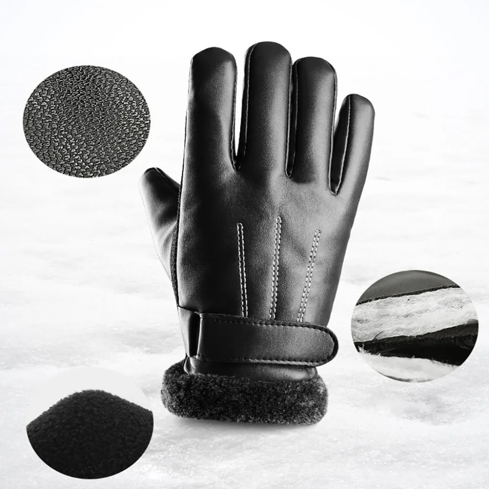 Warm Men Black Winter Faux Leather Ski Gloves Full Finger Motorcycle Driving Sport Mitten Snowboard Skiing Climbing PJ5 | Спорт и