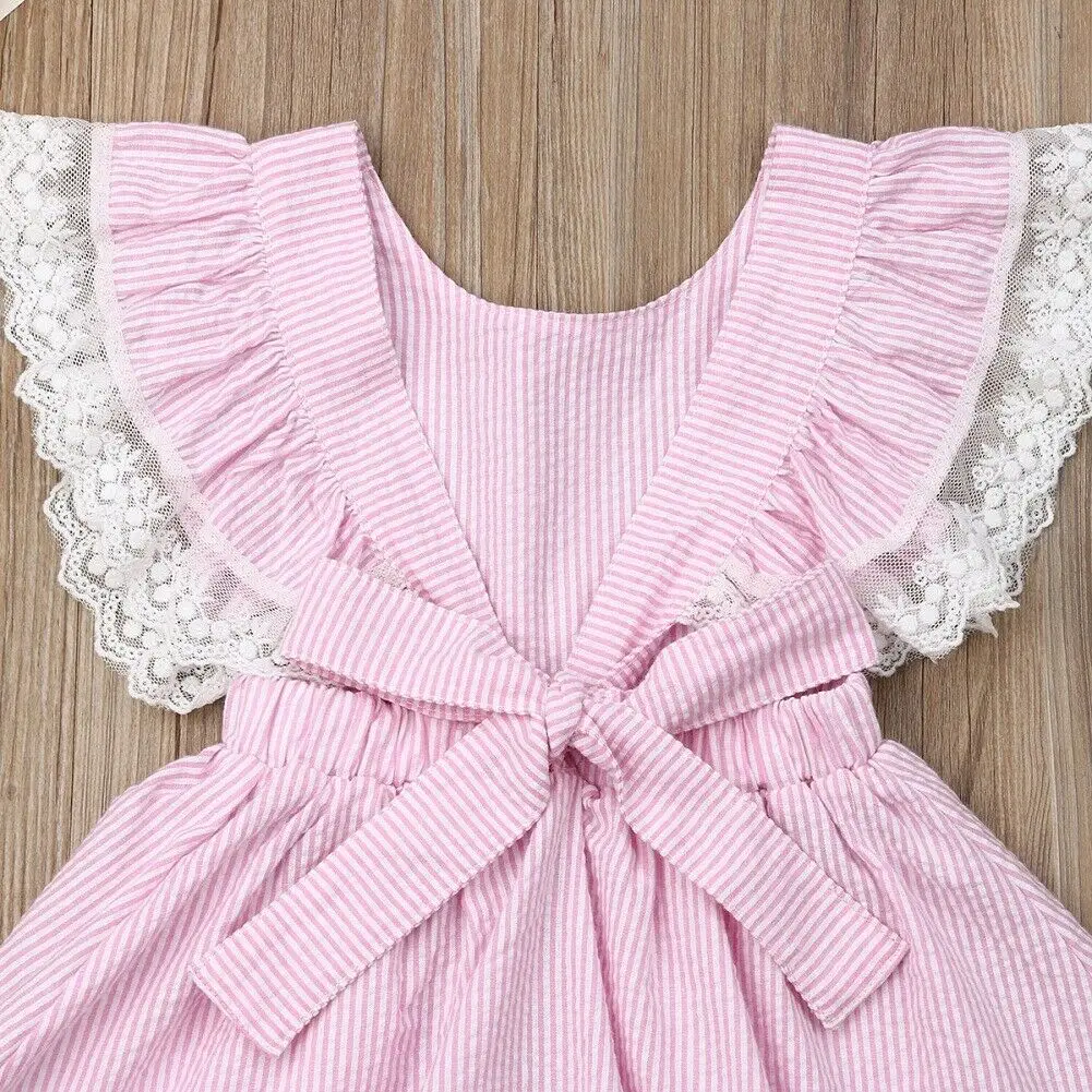 Новое милое платье в полоску с оборками на рукавах для маленьких девочек