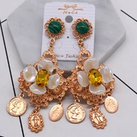 new arrival vintage cross earring pendant baroque palace style flower drop earrings for women