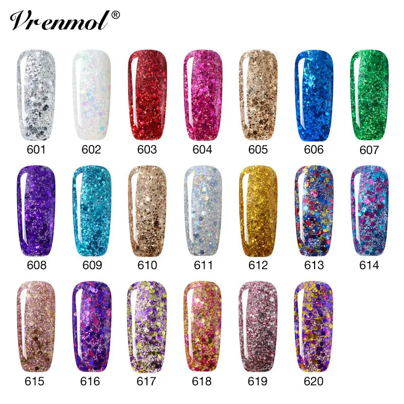 Vrenmol 20 цветов Блеск 3D Алмазный лак для ногтей Гель-лак Shimmer УФ с блестками Top Base Coat