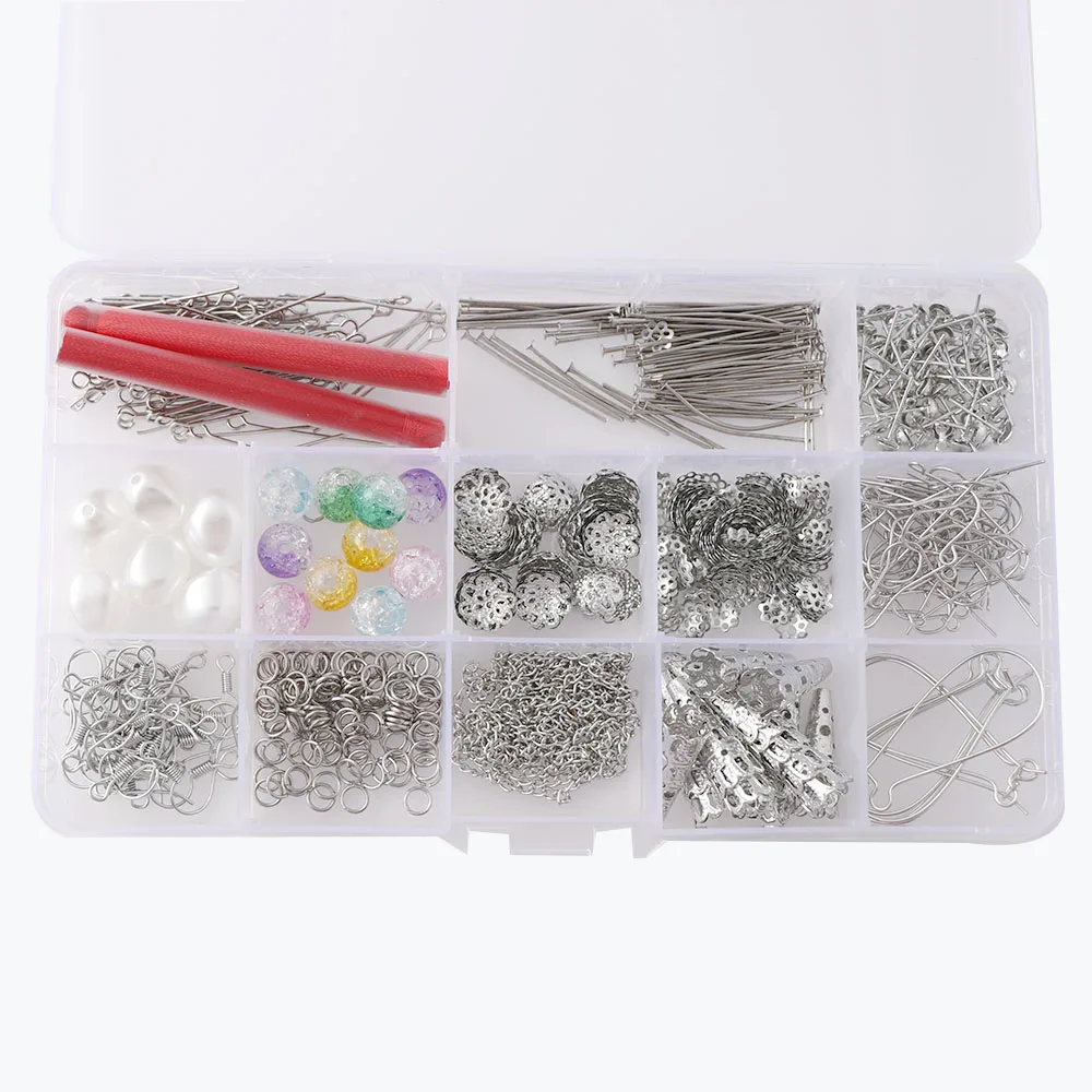 

Mixed Style DIY Earring Findings Material Beads Cup Earring Hook Jump Ring Hook Pin Box Sets For Jewelry Making Findings
