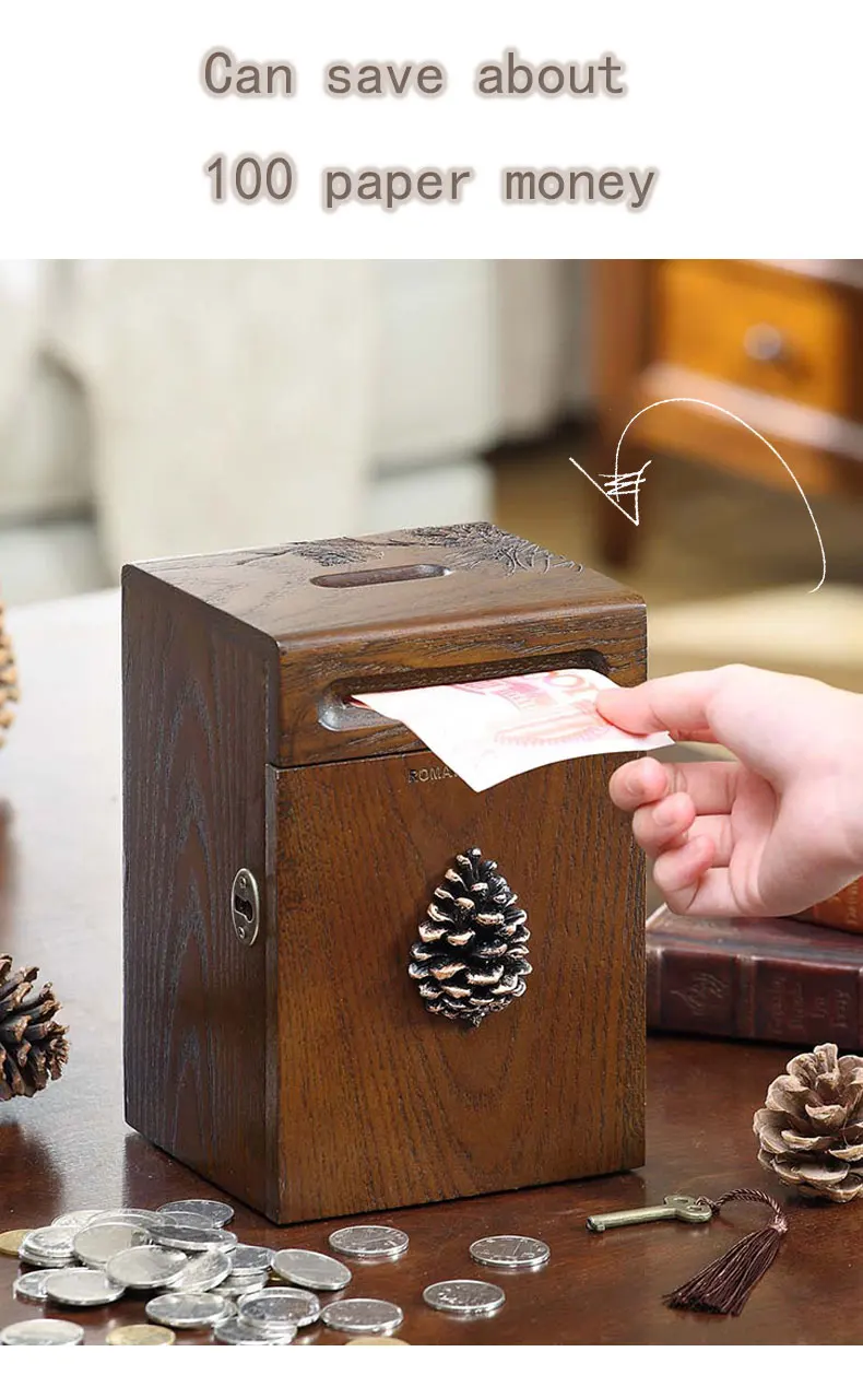13*19 см желудь Pinecone деревянная Копилка ретро ностальгия коробки шкатулка для денег украшения дома подарок на день рождения для детей