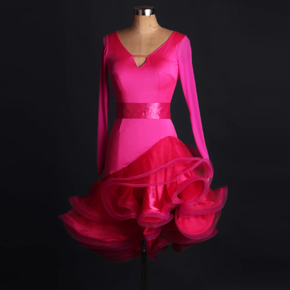 Женское платье для латиноамериканских танцев с V образным вырезом и поясом юбка