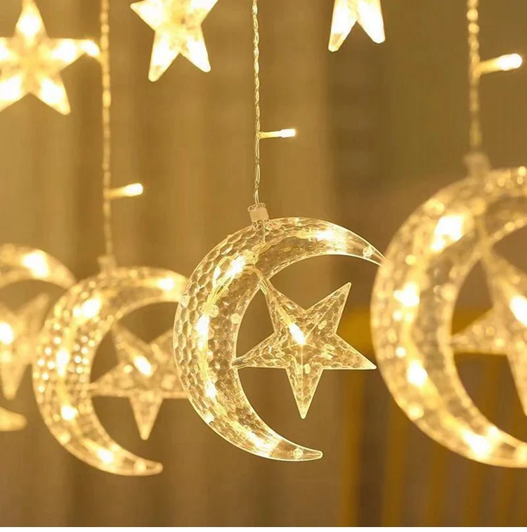 ЕС 220 В Луна Звезда светодиодный свет шнура EID Al Adha DIY вечерние украшения Рамадан креем исламский мусульманский день рождения Поставка Рождество