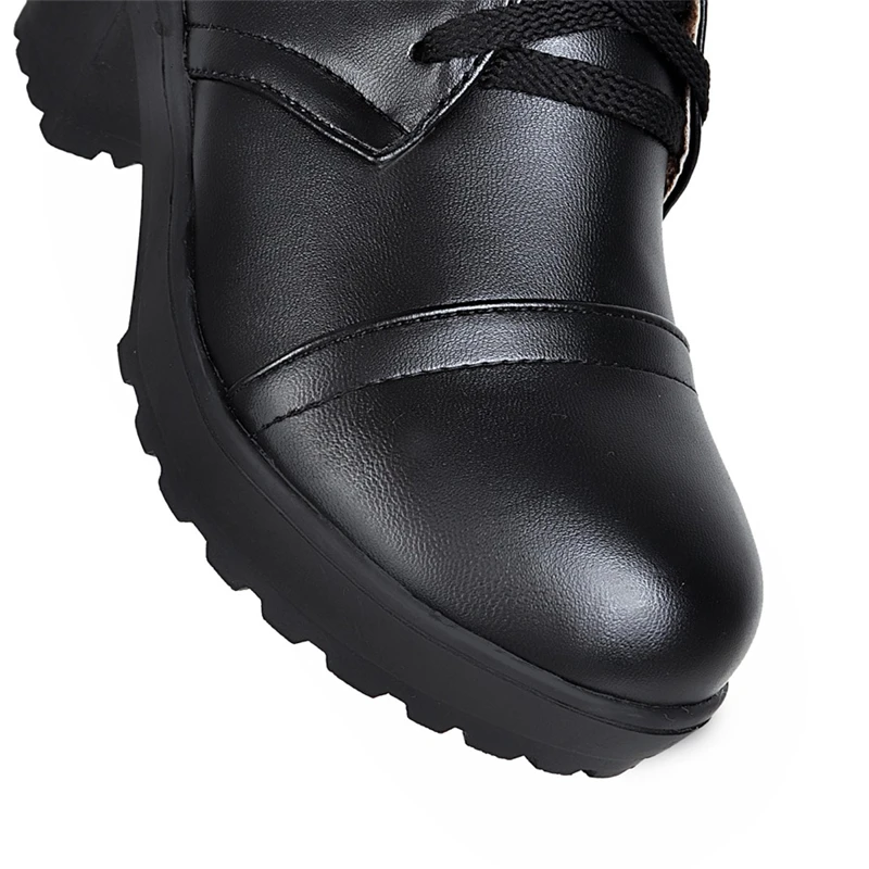 Женские сапоги до колена KARINLUNA черные на платформе и квадратном каблуке с мехом