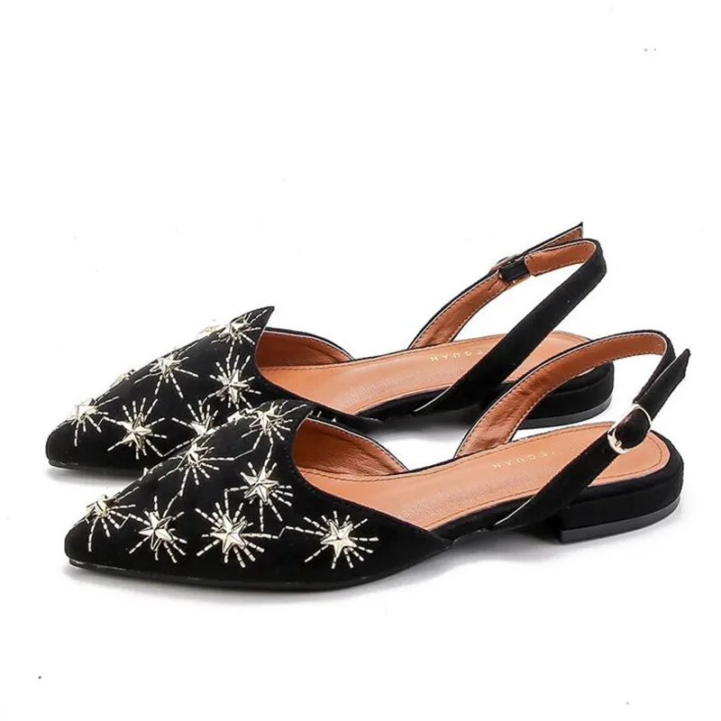 Женские сандалии из флока на низком каблуке 2 5 см с ремешком сзади лето