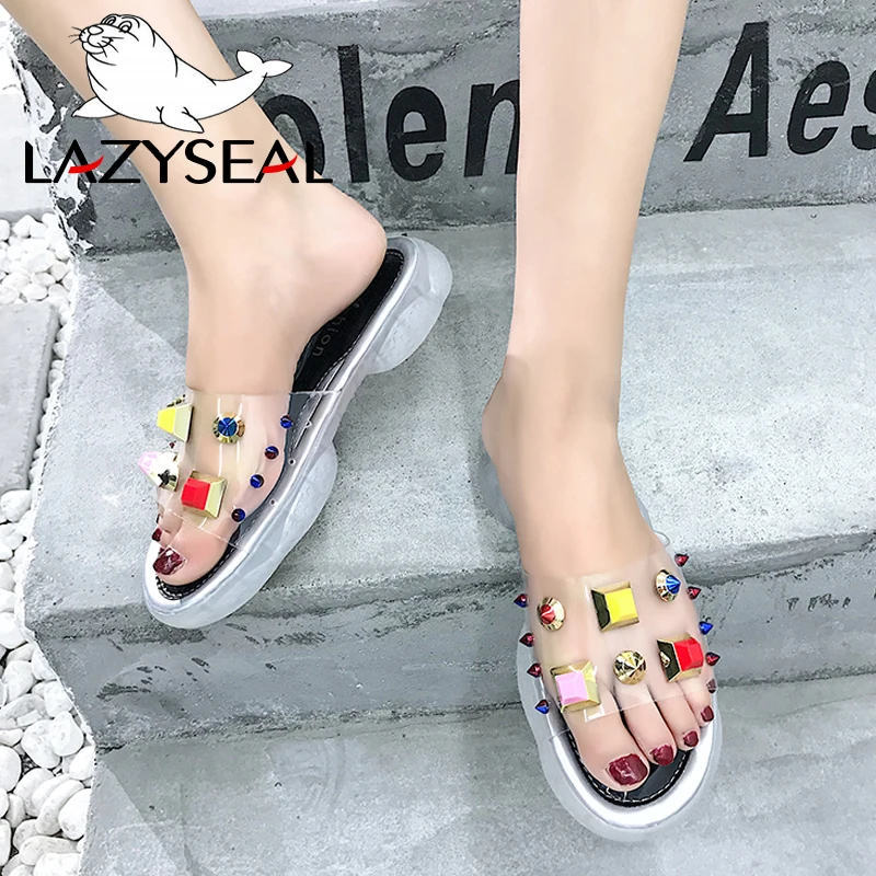 Женские Вьетнамки LazySeal пляжные шлепанцы на плоской подошве с прозрачными