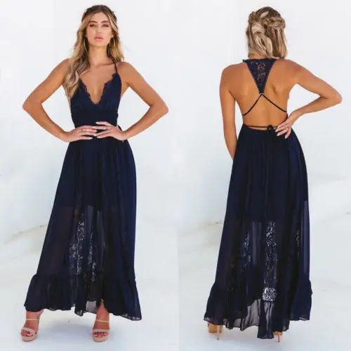 Женское длинное платье без рукавов Boho летнее пляжное с треугольным вырезом и