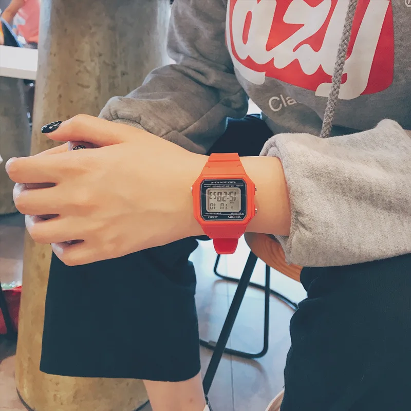 Ins super hot chic trend rectangular watch men and women students Korean version simple fashion ulzzang couple electronic | Наручные часы