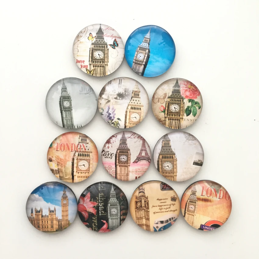 

Free shipping (12pcs/lot)Retro Big Ben Crystal Glass Fridge magnet British London Round Message Sticker Home Decor kids gift