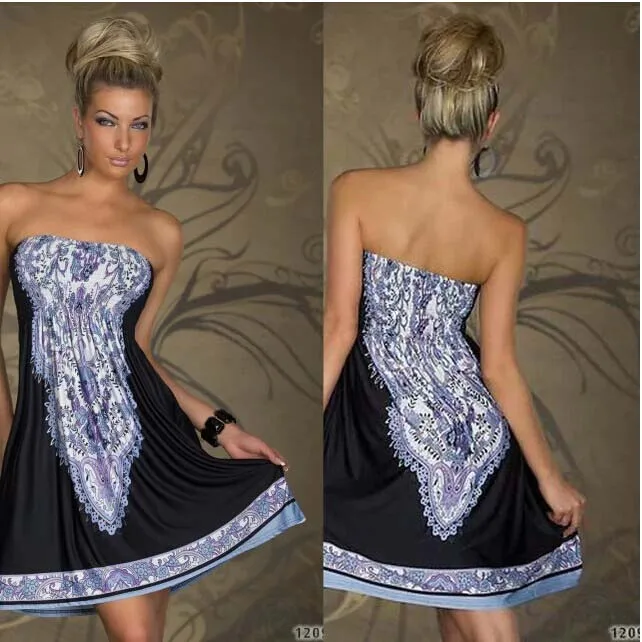 Женское винтажное пляжное платье без бретелек с принтом|summer dress|summer dress womendress women |