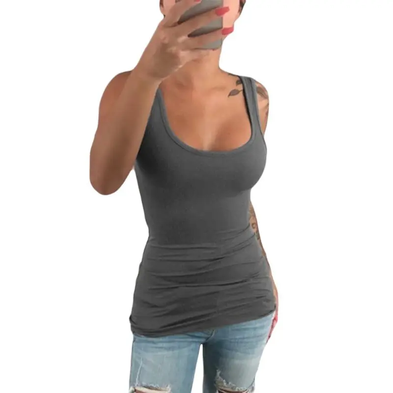 GY Lingerie Women Ladies Summer Casual Solid Elastic Cotton U Neck Tank Sleeveless Slim Vest Tops S-5XL - Цвет: GY