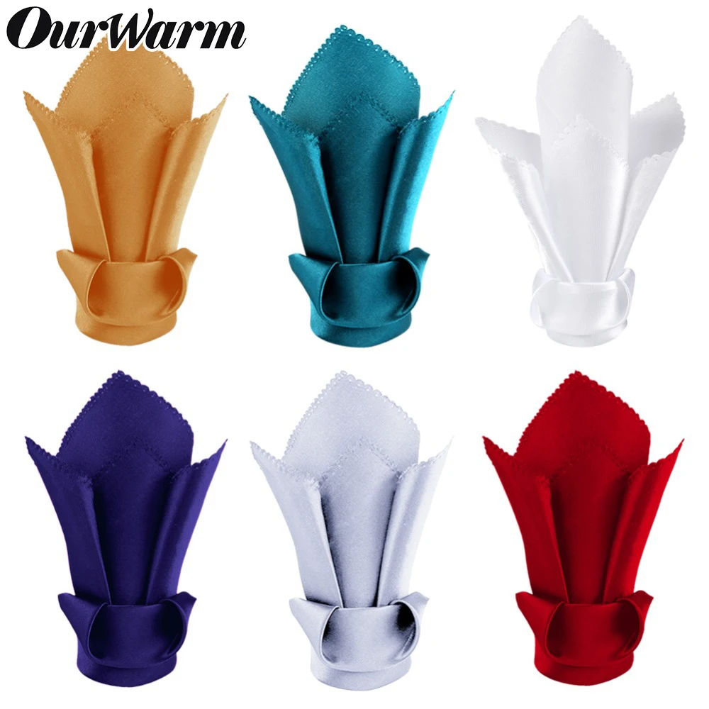 OurWarm 50 шт. Свадебные полиэфирные салфетки Настольный Декор кольца для салфеток со стразами держатель атласный носовой платок для свадебного банкета, вечеринки