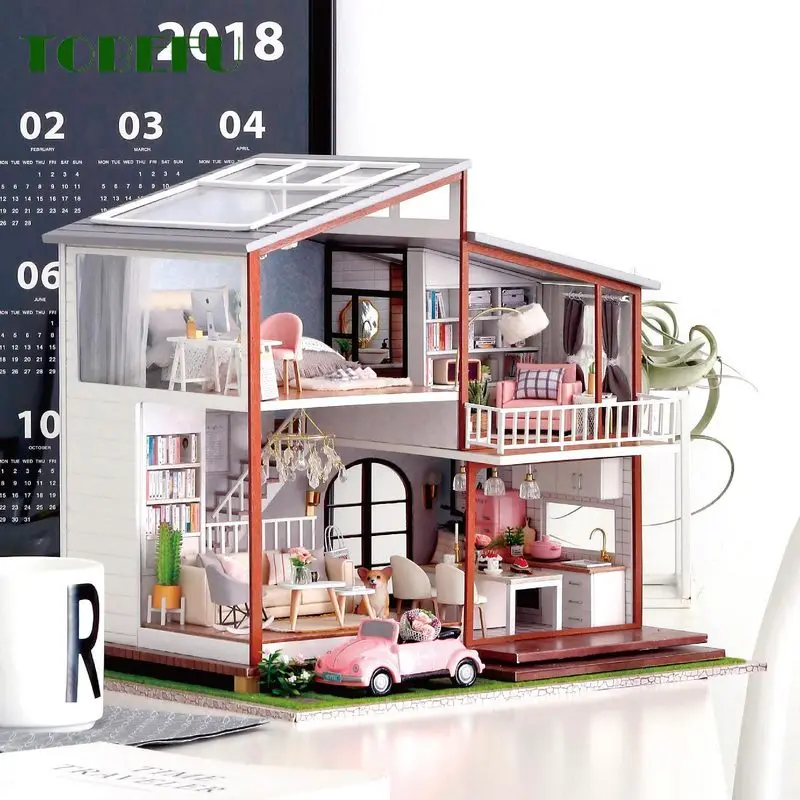 TOBEFU кукольный дом мебель деревянная вилла Diy аксессуары для миниатюрного