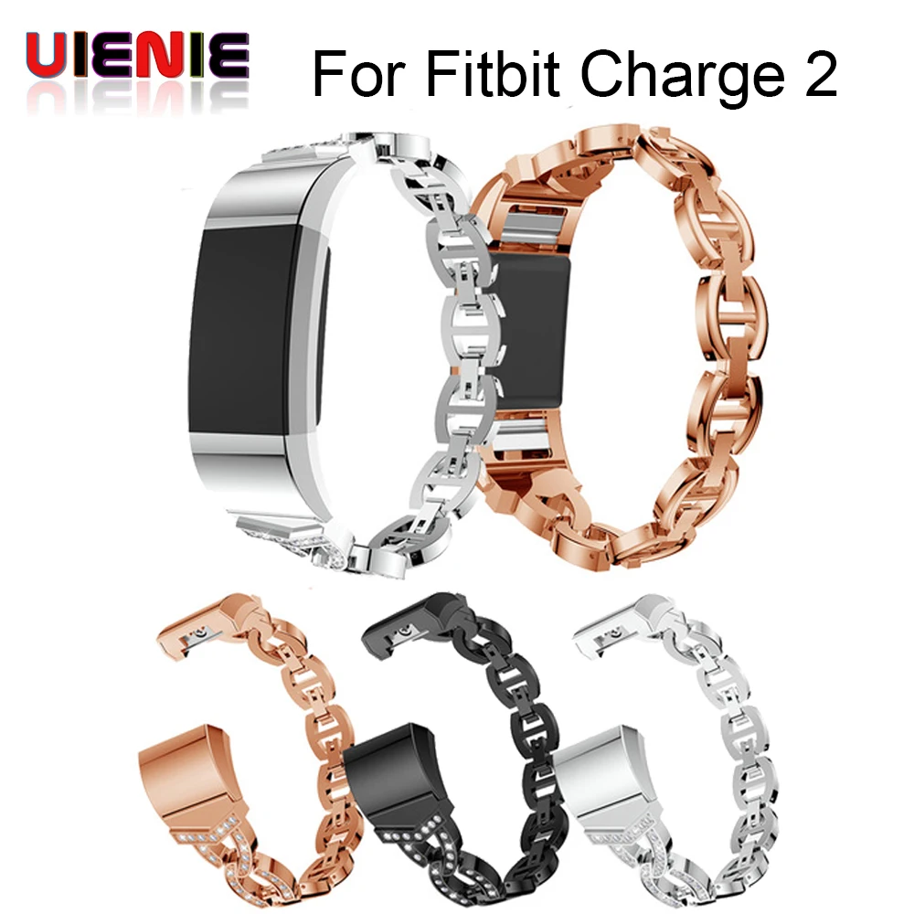Crystal Stainless Steel Watch Band Wrist strap Smart Wristband Bracelet Wearable Belt Strap with Rhinestone For Fitbit charge 2
