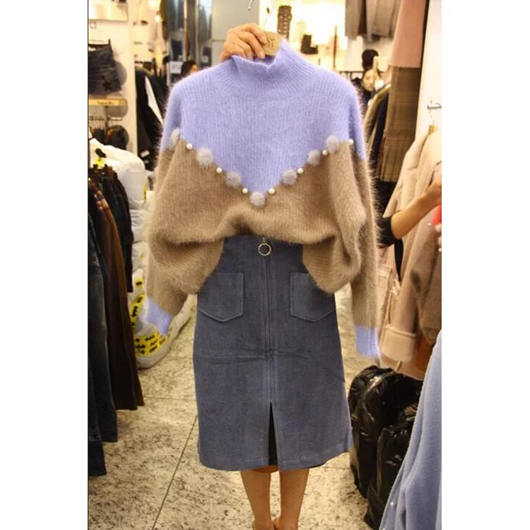 Женская вязаная водолазка с ворсом зимний свитер яркого цвета в Корейском стиле