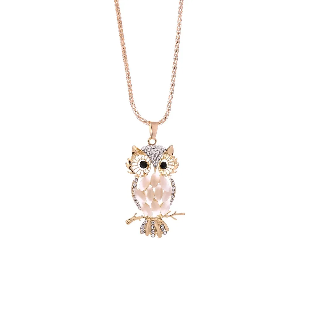 Drop Shipping Vintage Owl Design Rhinestones Crystal Pendant Necklaces Women Sweater Chain Necklace Jewelry Clothing Accessories | Украшения