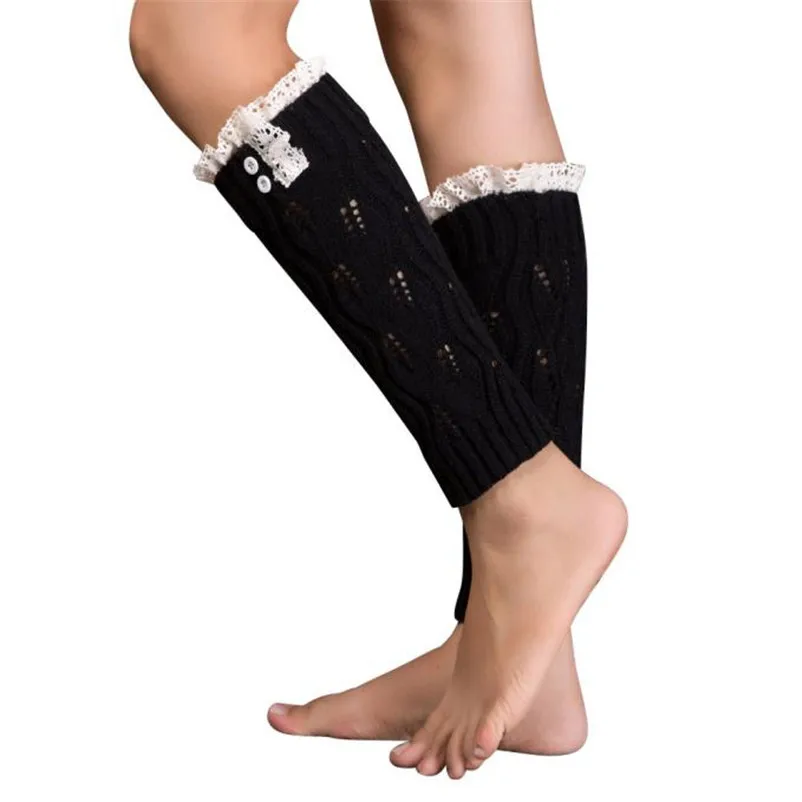 Зимние детские вязаные гетры для маленьких девочек с листочками и кружевами