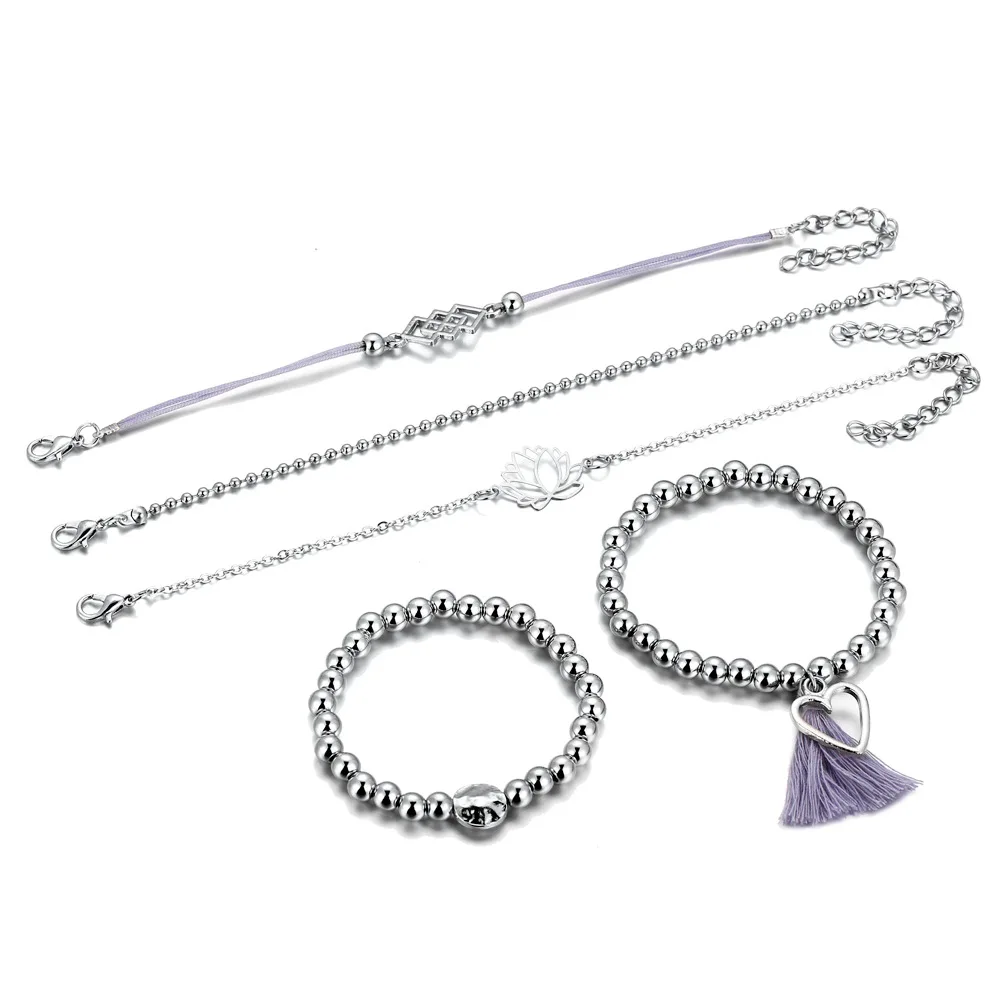 Женский браслет с цветком лотоса плетеный кисточками ручной работы в стиле ретро