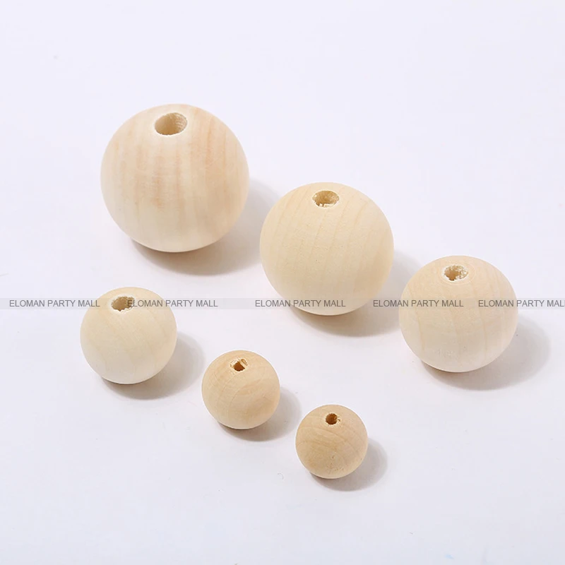 ELOMAN 6-16mm Natural Ball Wood Spacer Beads For Charm Bracelet Wholesale wood beads jewelry DIY wooden accessories |