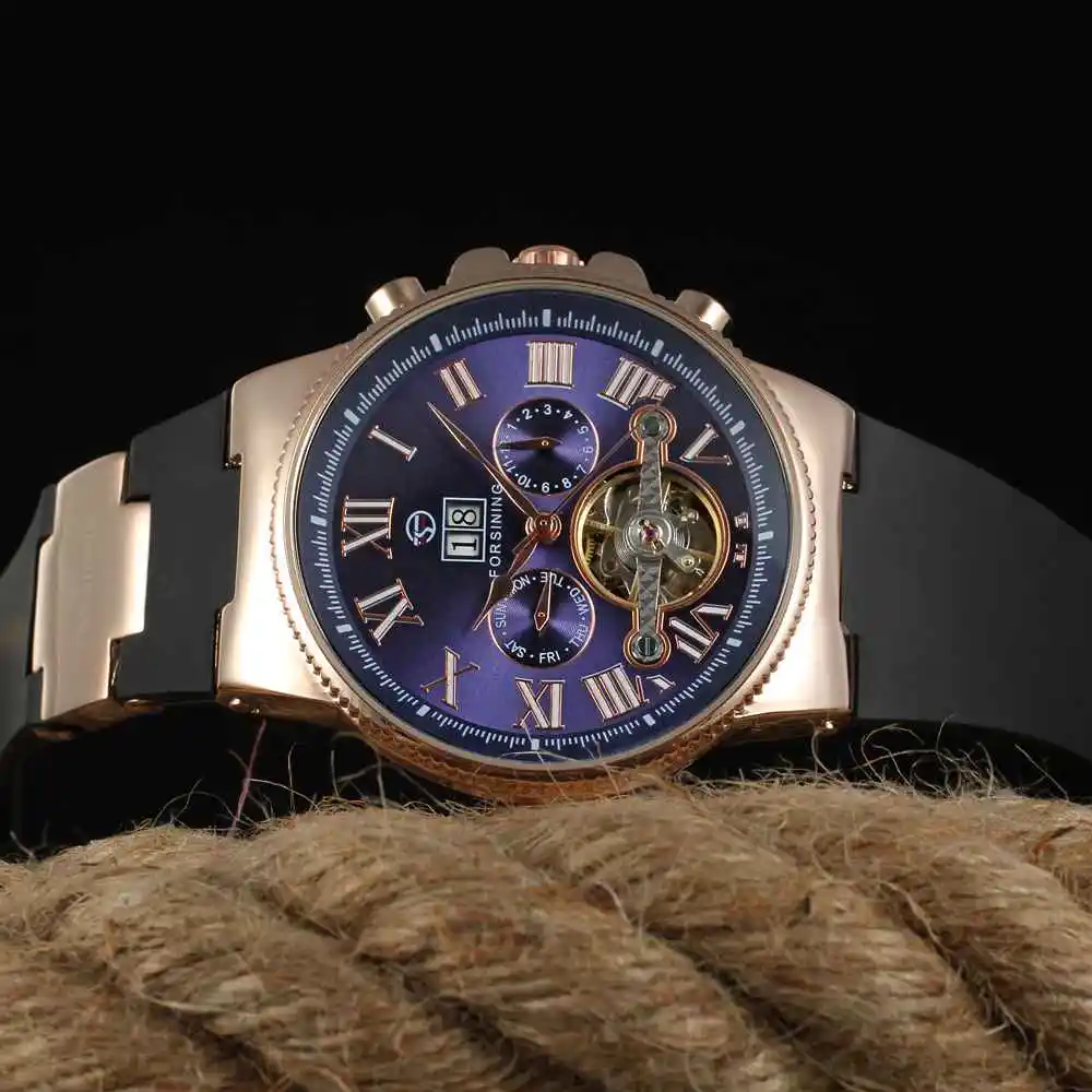 FORSINING Tourbillon Мужские часы армейские спортивные мужские роскошные скелетоны