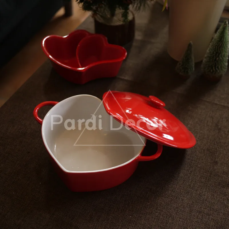 День Святого Валентина Красное сердце форма Горшок Миска Для Выпечки с крышкой