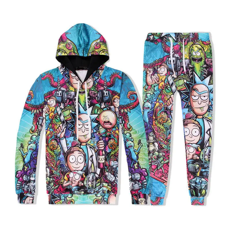 Sets Рик и Морти, 3D принт, мужские толстовки с капюшоном, мужские костюмы, s Jogger, костюм, мужские толстовки, брюки, спортивный костюм, комплекты из двух предметов, Chandal Hombre - Цвет: Sets