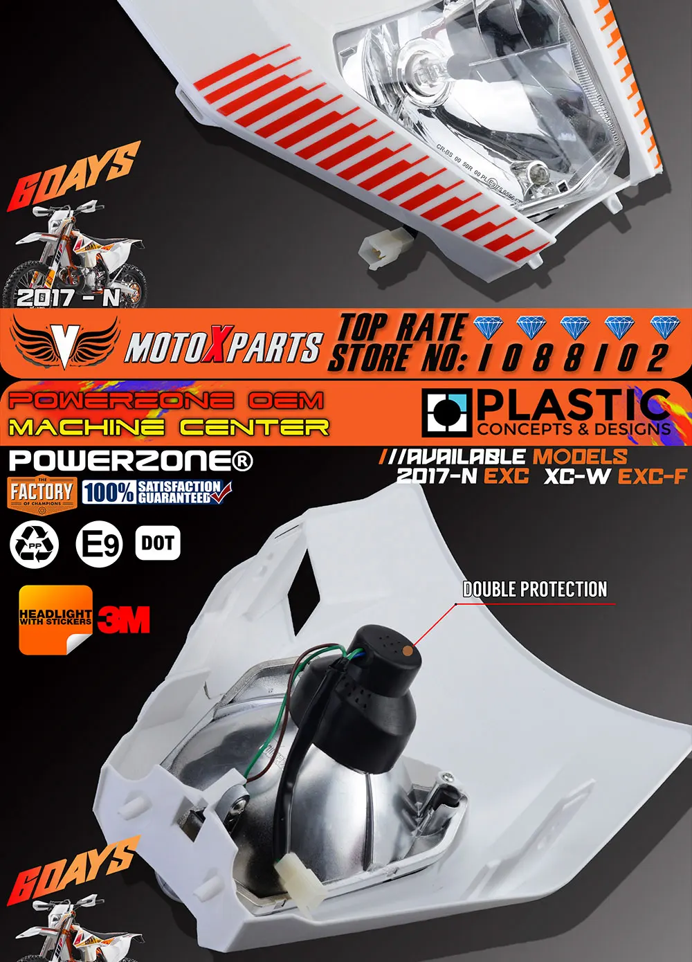 Powerzone Мотоцикл Байк мотокросс Sixdays фара для KTM 6 дней EXC XCW EXCF SX F 125 250 300 450 500 18