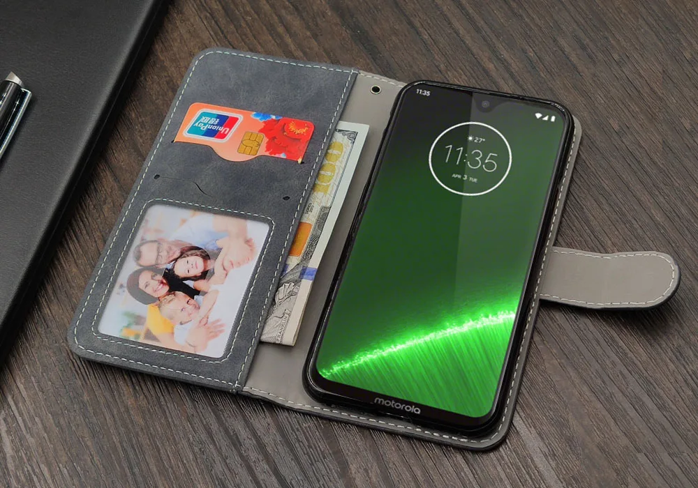 Роскошные Винтаж чехол для Motorola Moto G7 G6 плюс Play чехол флип чехол-портмоне из кожи силикона чехол ТПУ Бизнес с держатель для карт