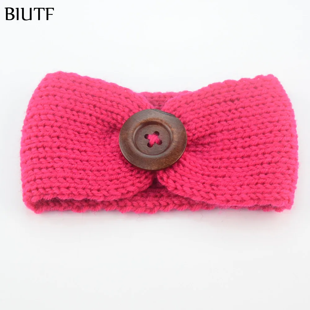 Вязаная Зимняя Теплая повязка на голову с винтажными деревянными пуговицами 10