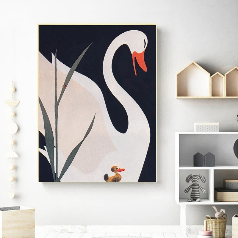 Картина в скандинавском стиле плакаты лебедь животное украшение для дома холст