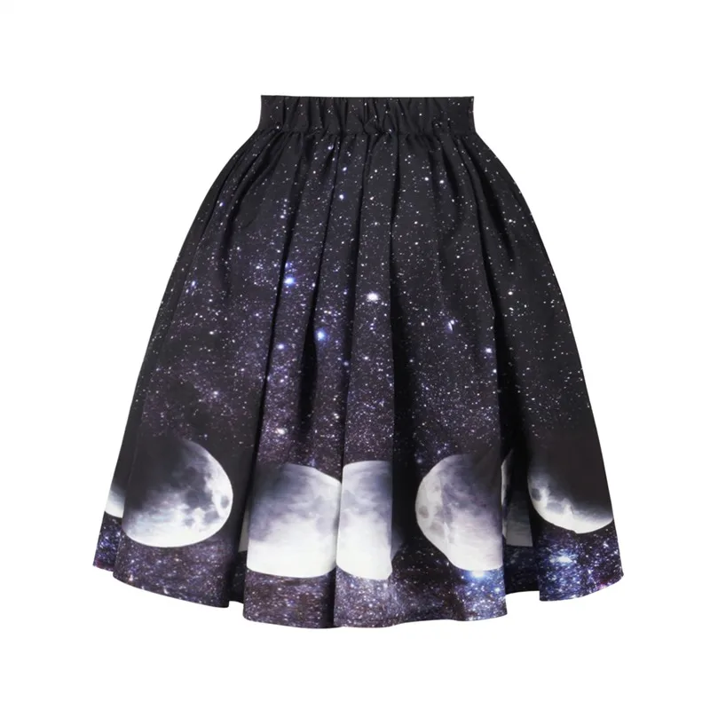 Raisvern Новая женская Тюлевая юбка Harajuku Moon Print Black Faldas с высокой талией Миди длиной до колена Jupe женские юбки