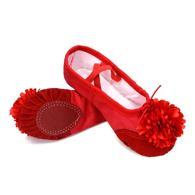Red-red flower Мягкие балетки с цветами для маленьких девочек; женские балетки на плоской подошве из спилка; чешки для тренировок - Цвет: Red-red flower