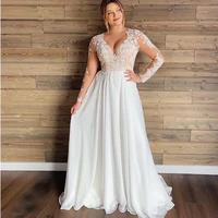 plus size wedding dress 2022 long sleeves chiffon appliques beach bridal dress long sleeves cheap high quality wedding gowns