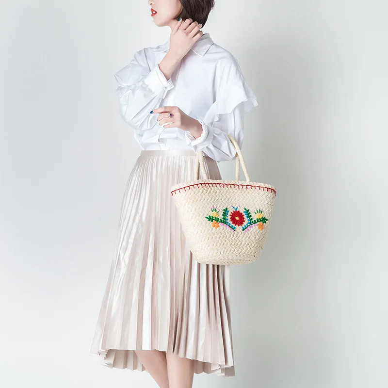 Пляжная сумка с цветочной вышивкой модная Повседневная Соломенная Сумка тоут
